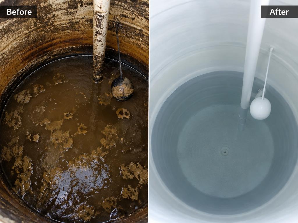 Water tank before and after cleaning